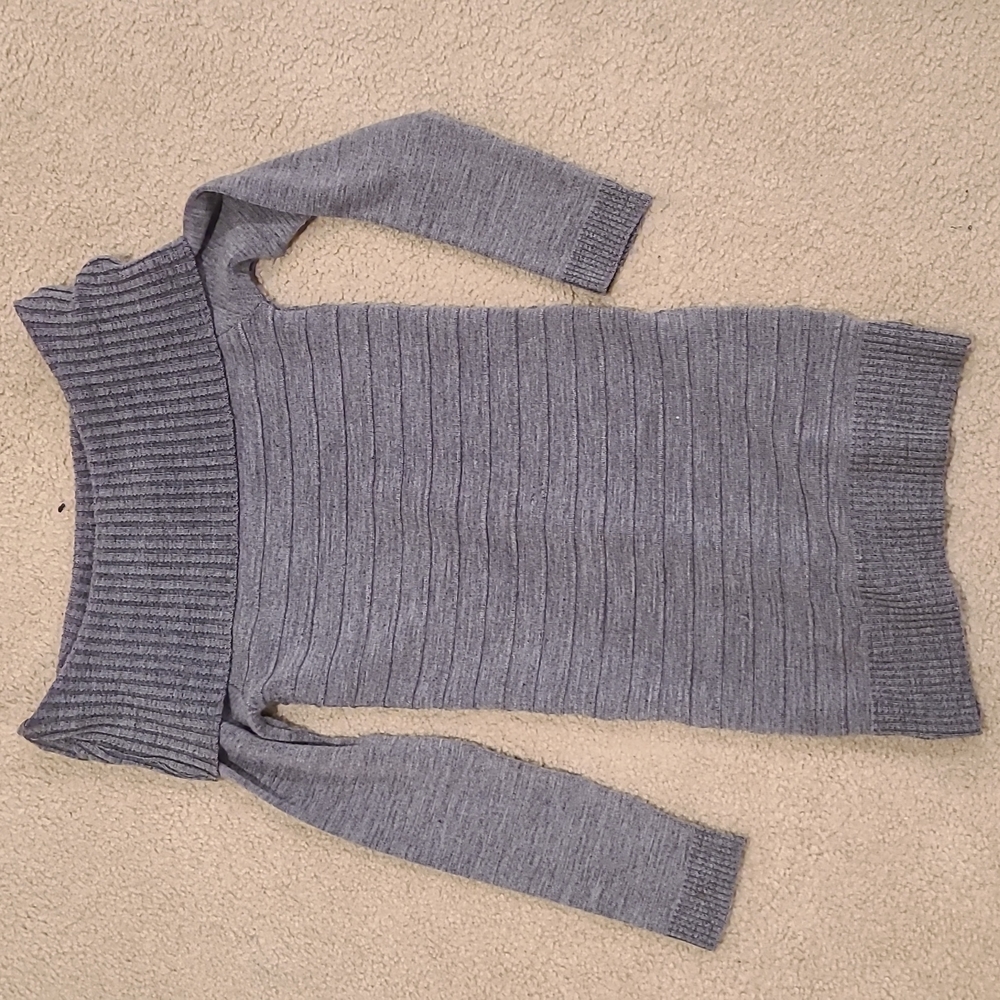Gray Ribbed Off the Shoulder Sweater Dress